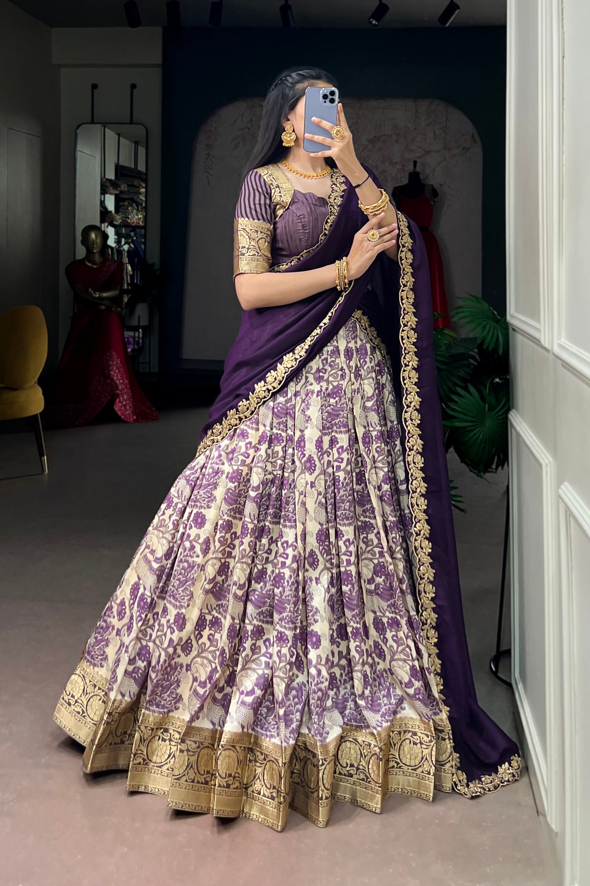 Designer Peacock Floral Print Half Saree Lehenga Choli