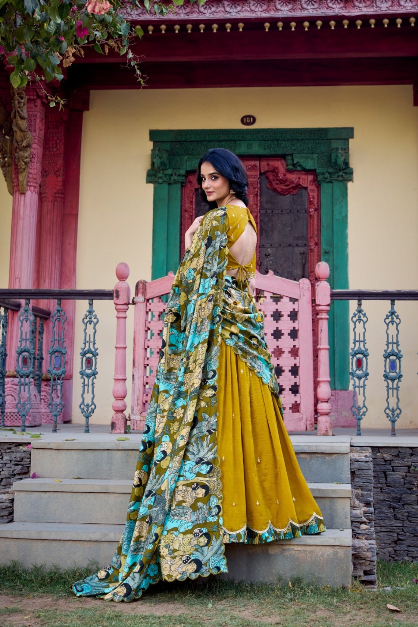 Stunning Sequins Tread Embroidery With Kalamkari Printed Lehenga Choli