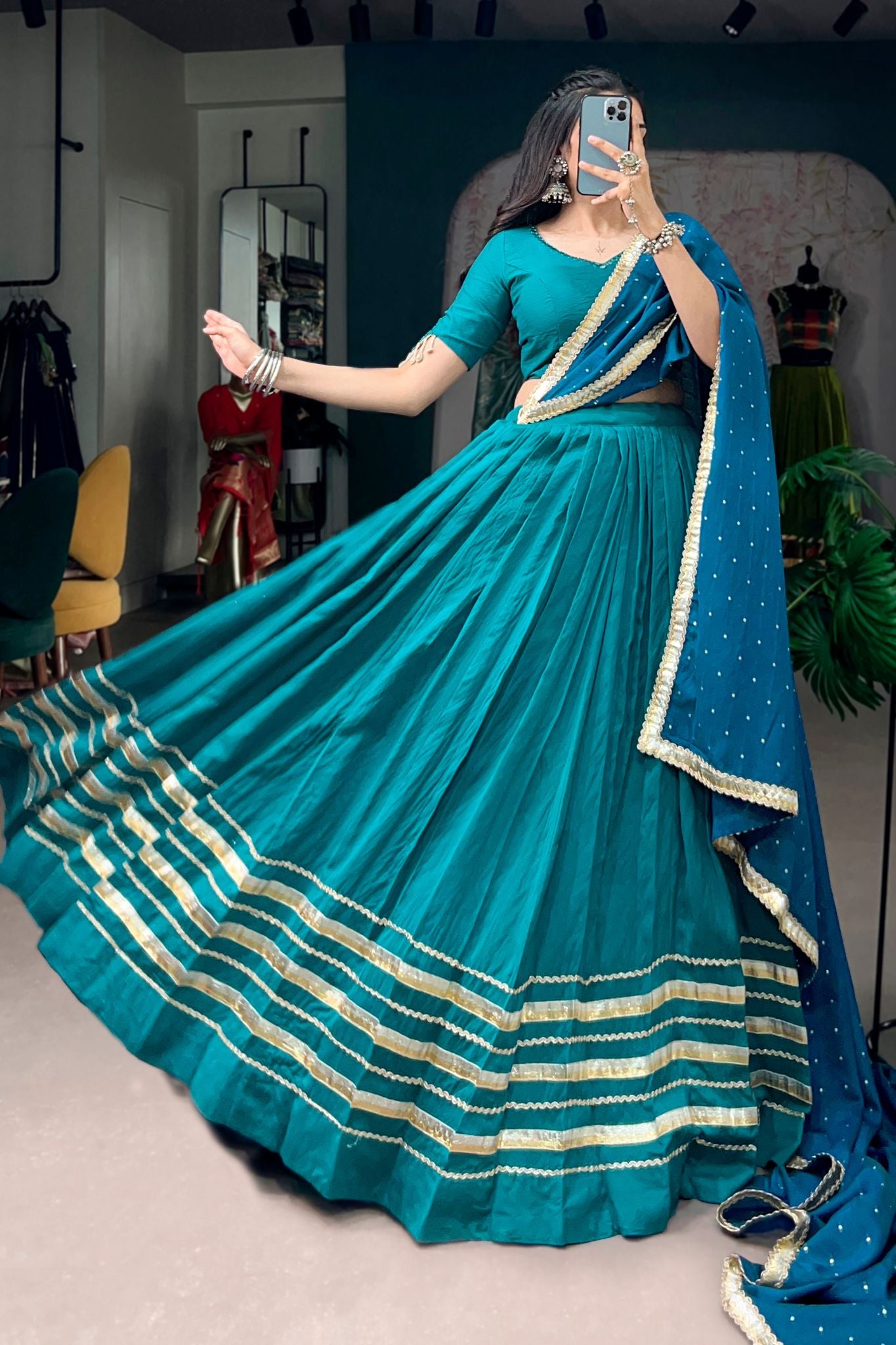 Raasrang Teal Blue Gota Patti designer Navratri Lehenga Choli With Dupatta