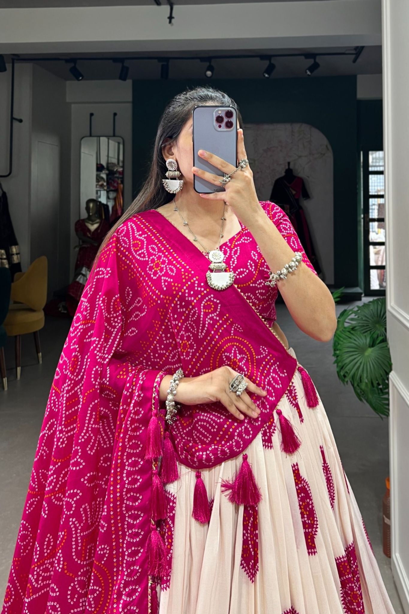 Bandhej Print Silk Lehenga Choli