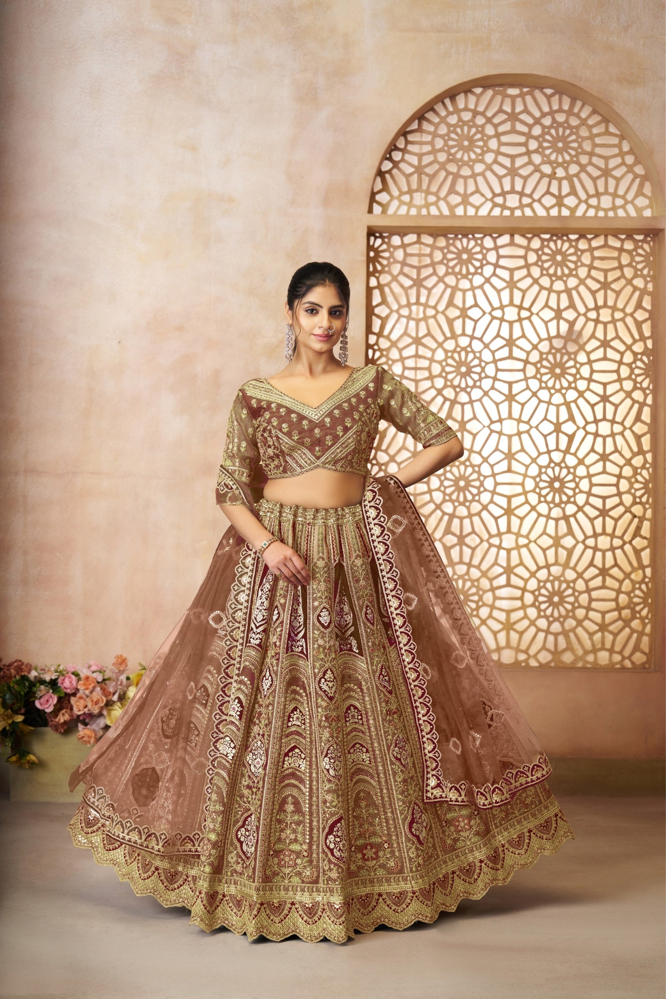 Wedding Special Designer Aari Embroidery Work Banarasi Silk Lehenga Choli Set