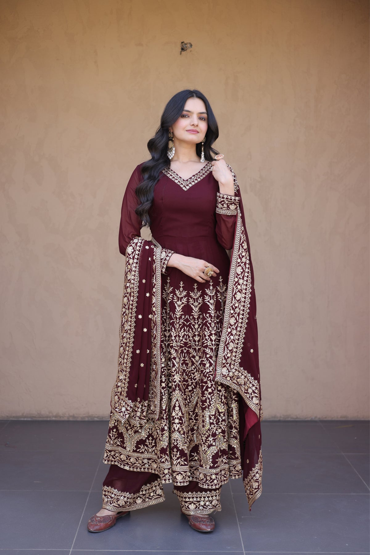 Designer Multi-Sequins Embroidered Anarkali Gown Set With Pant & Dupatta