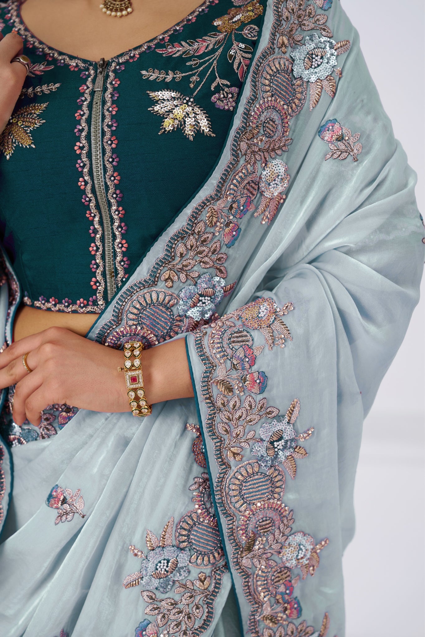 Stunning Wedding Designer Grey Pure Fendi Silk Saree