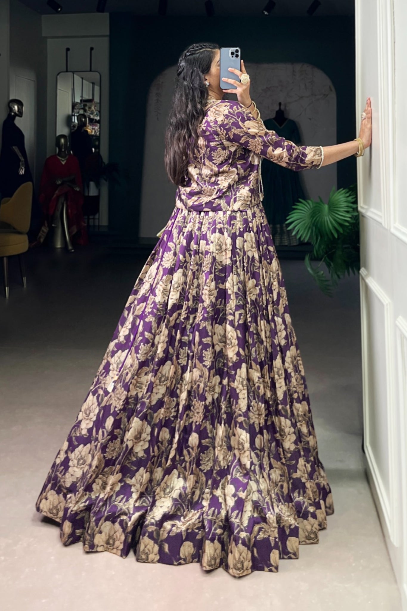 Luxury Tasar Silk Floral Print Lehenga Set With Stylish Koti