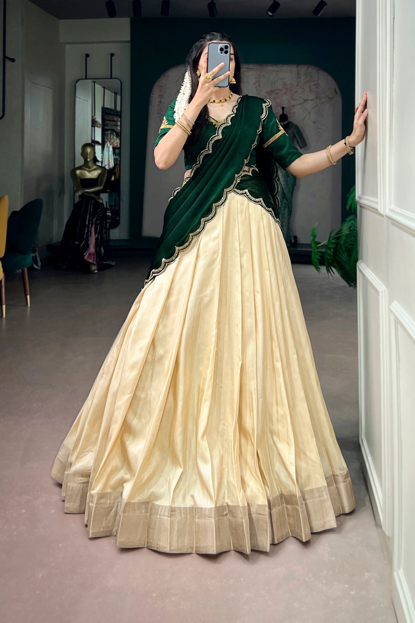 South Indian Style Onam Lehenga Choli for Women