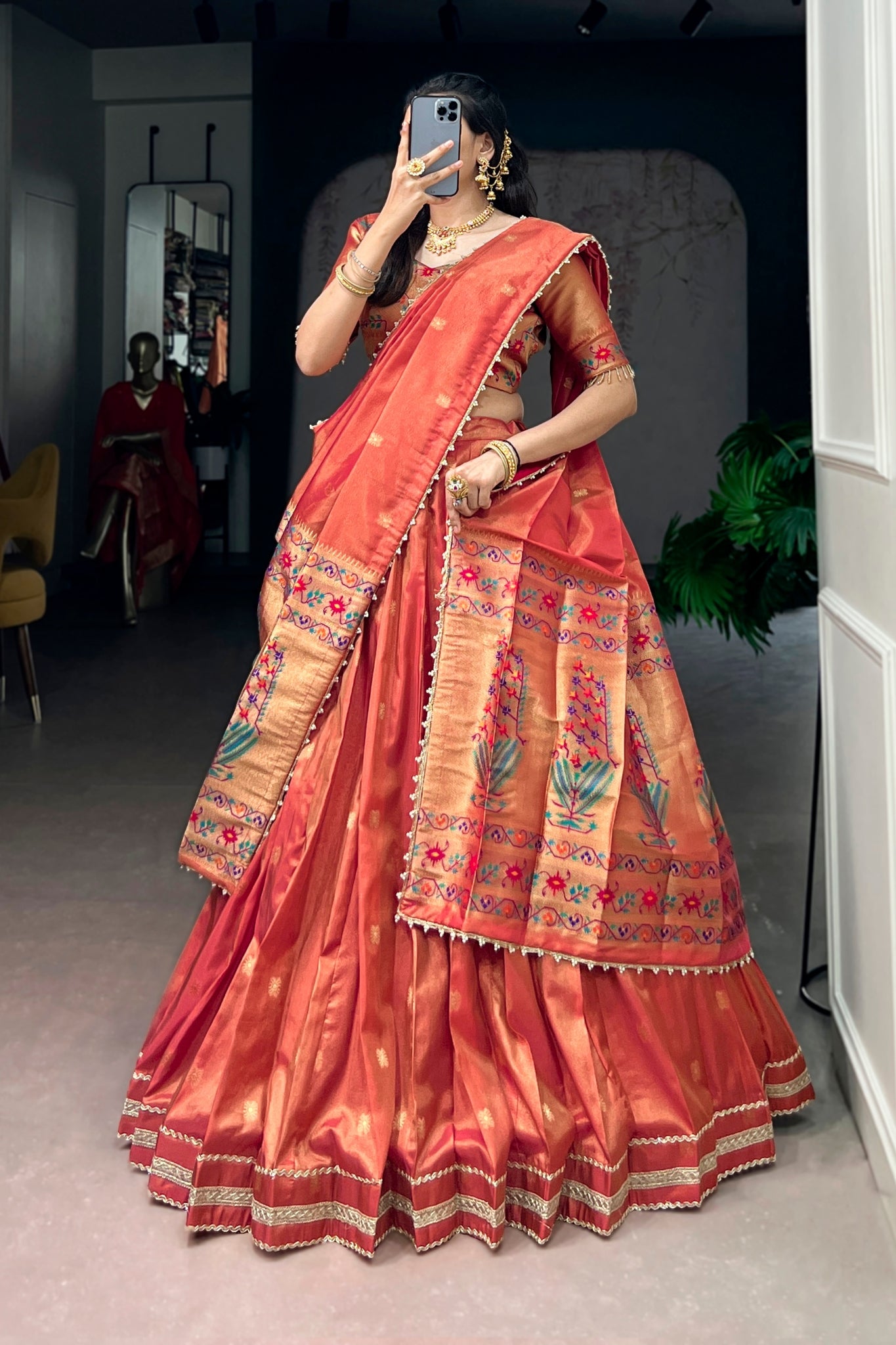 Premium Traditional Zari Weaving Wedding And Festive Wear Paithani Designer Lehenga Choli For Women
