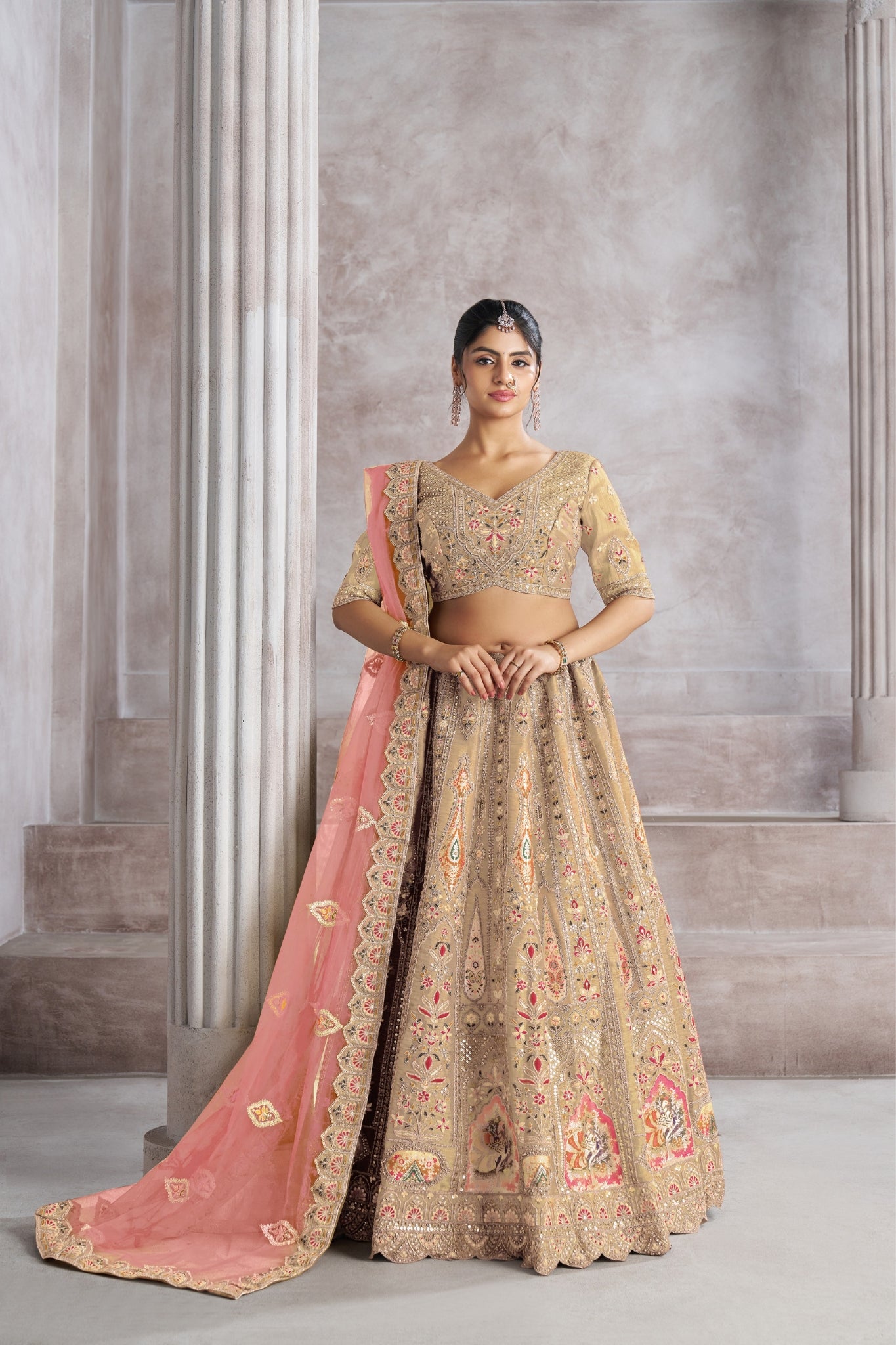 Elegant Designer Zari And Aari Embroidery Work Wedding Lehenga Choli