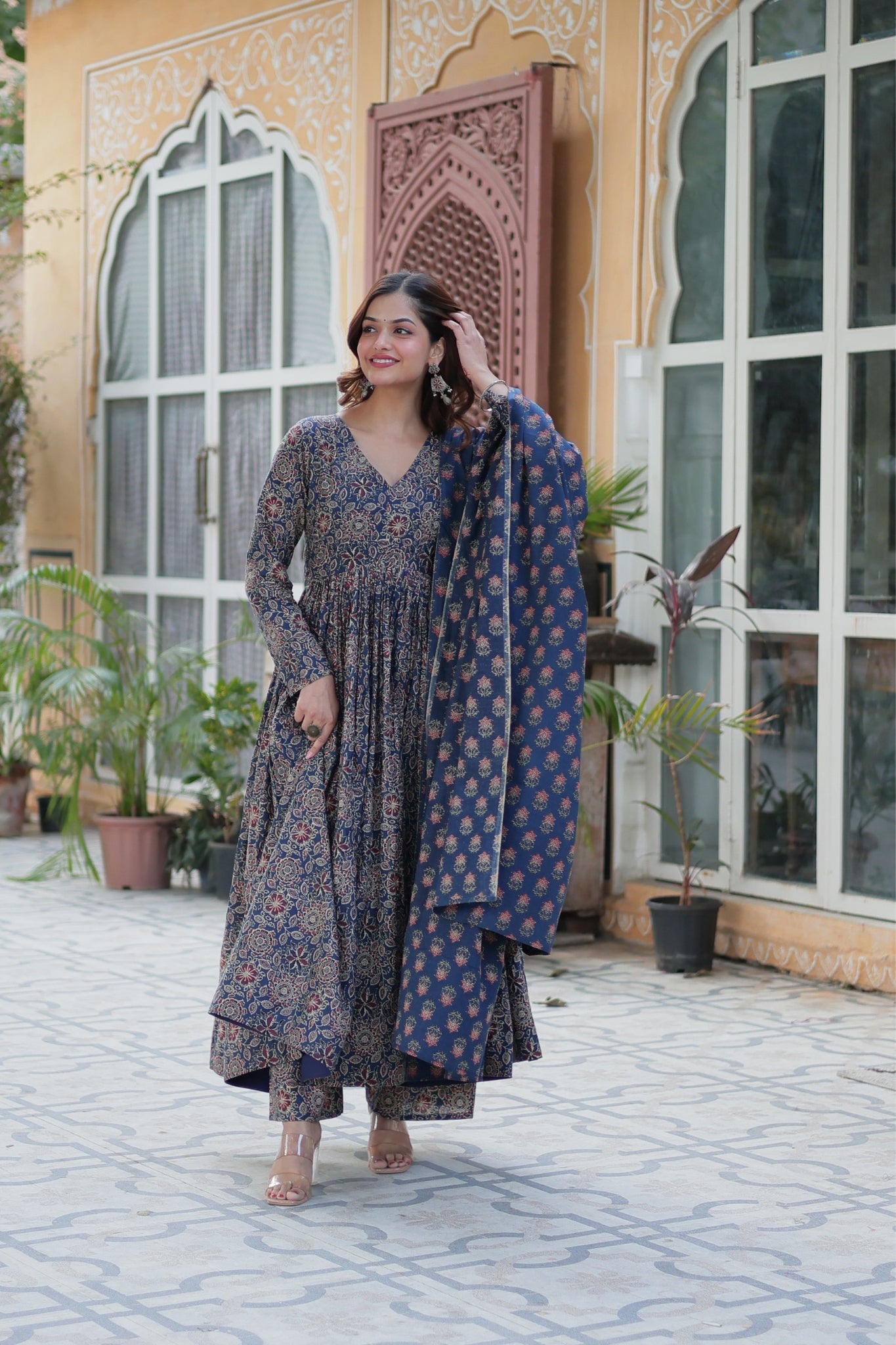 Pure Cotton Printed Designer Anarkali Flared Suit Set