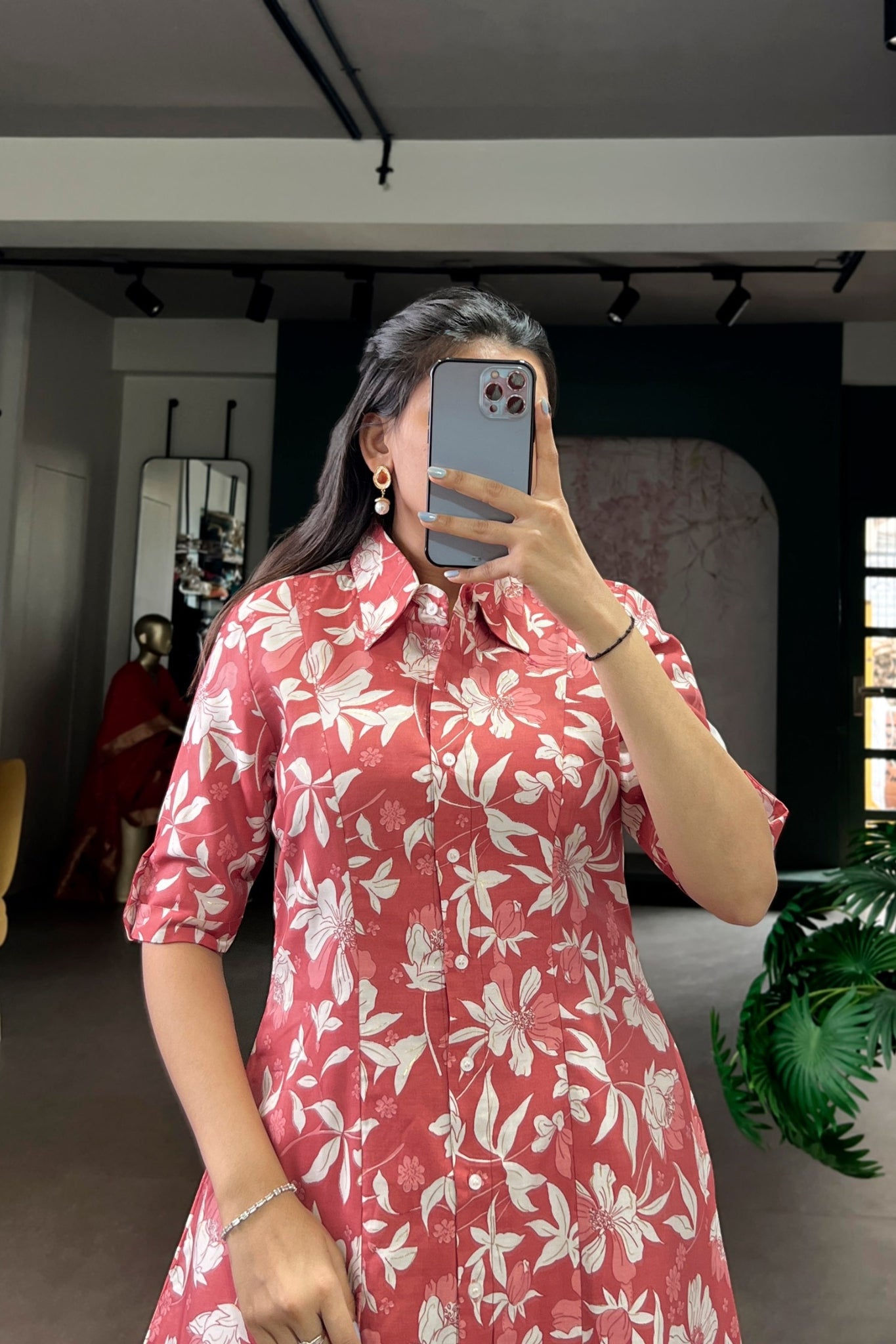 Floral Foil Print Chanderi Kurta Pant Set For Women