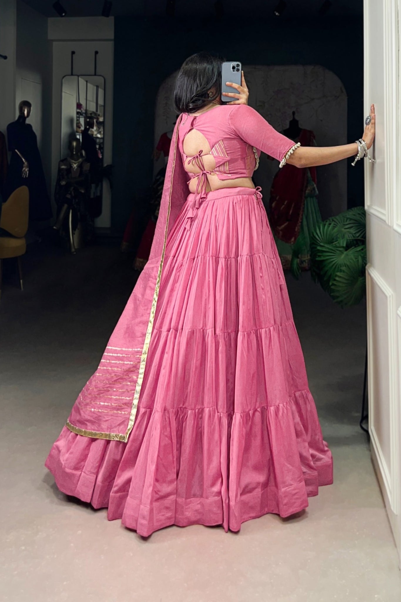 Light Pink Pure Chanderi Navratri Designer Beautiful Lehenga Choli