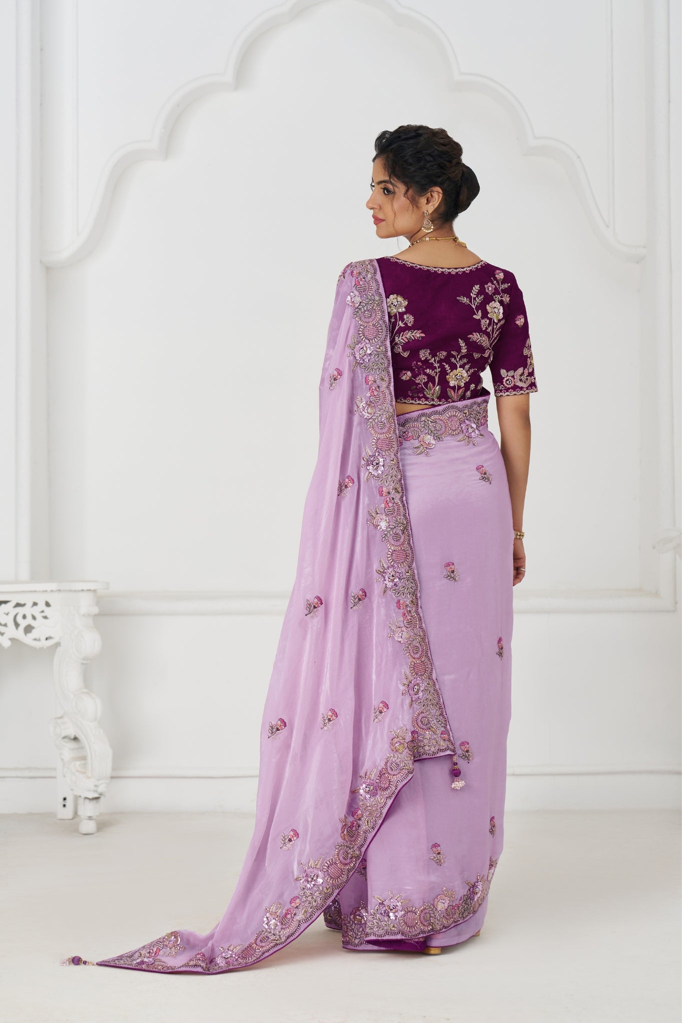 Mauve Designer Pure Fendi Silk Wedding Saree