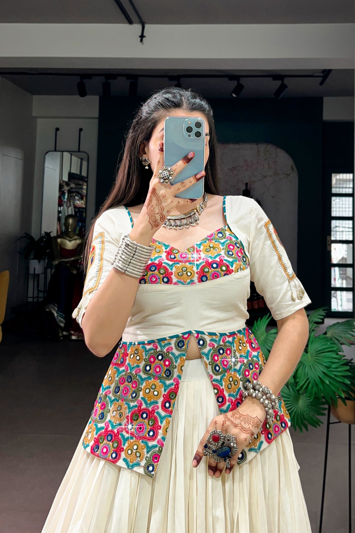 Designer Khadi Cotton Navratri Lehenga Choli With Gamthi Work