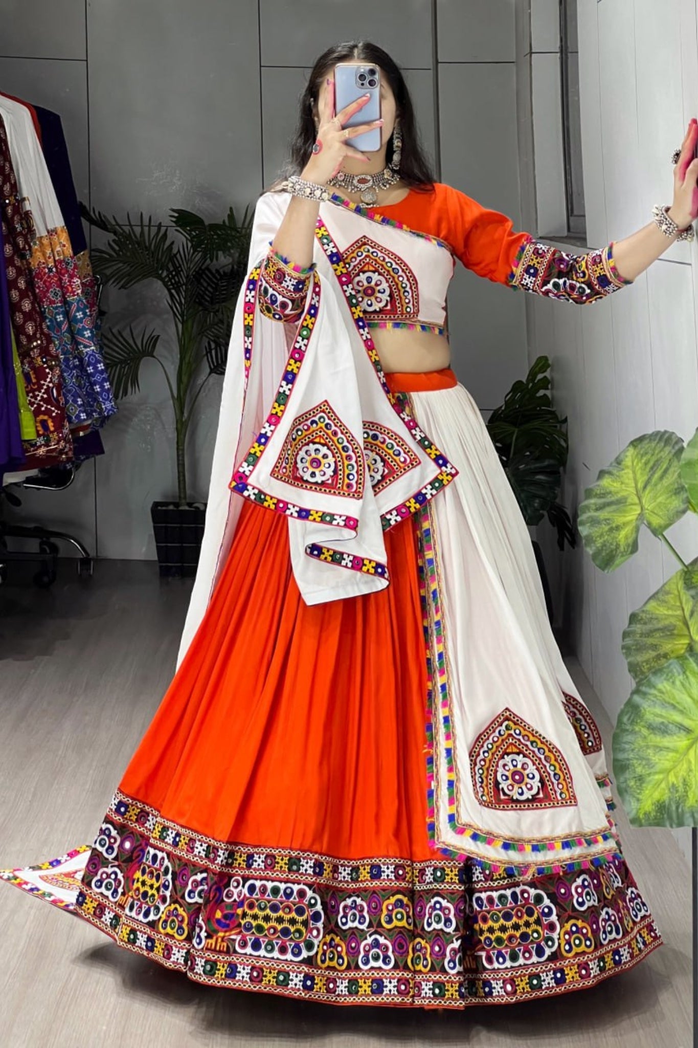 Real Mirror Work Designer Navratri Lehenga Choli For Women