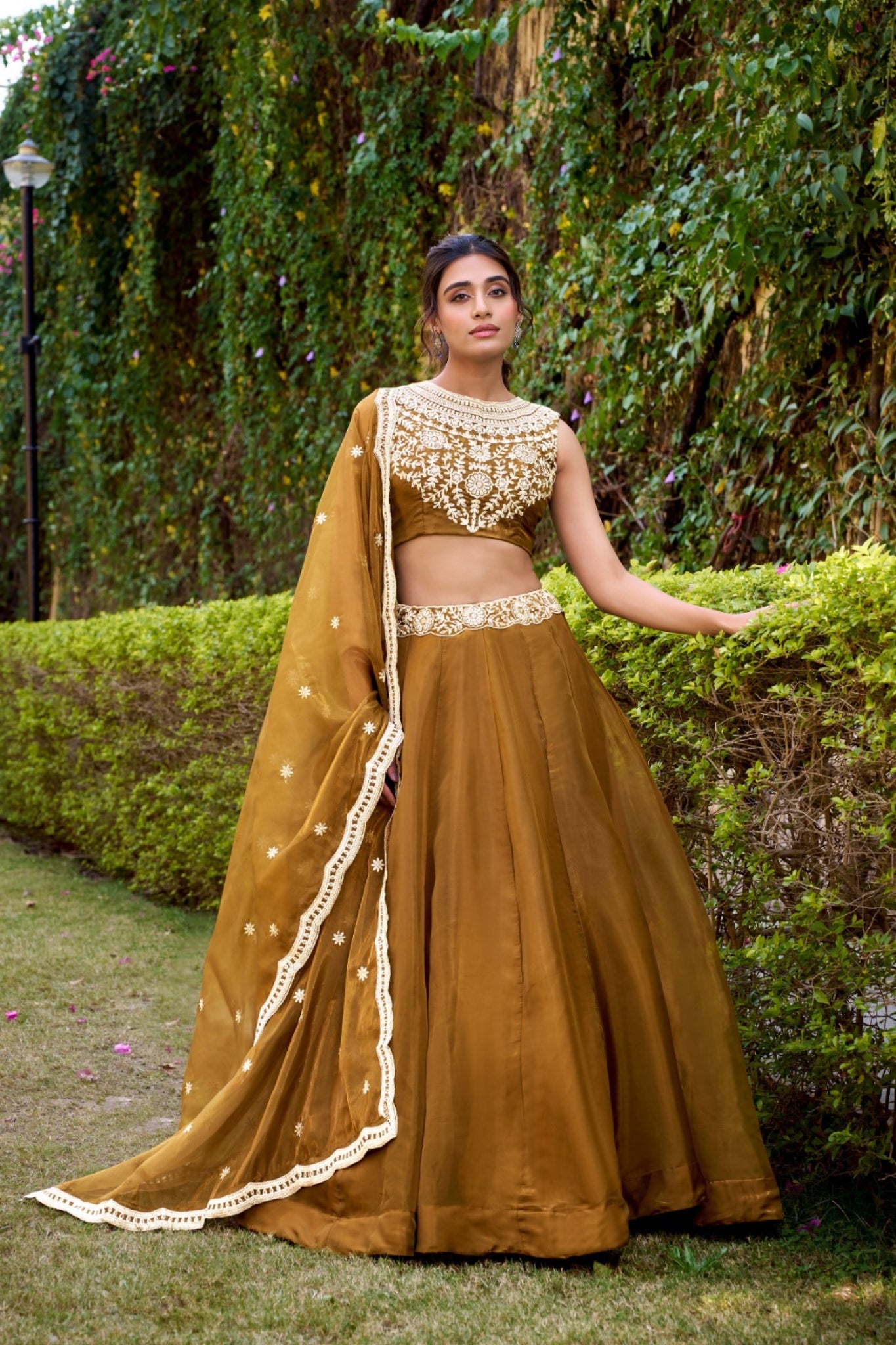 Modern Royalty Olive Chanda Silk Lehenga Set With Refined Thread Artistry