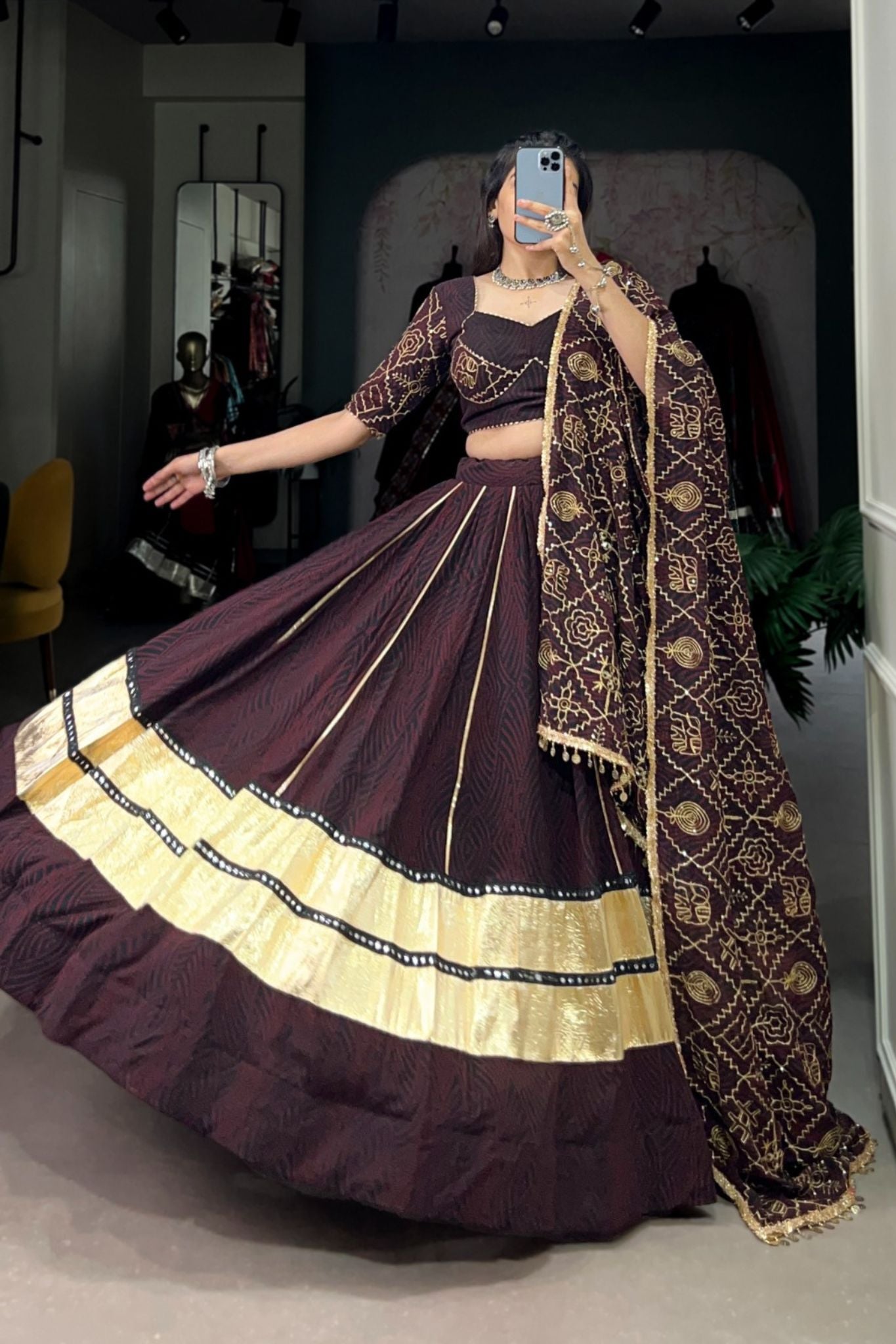 Bandhej Printed Georgette Lehenga Choli For Navratri