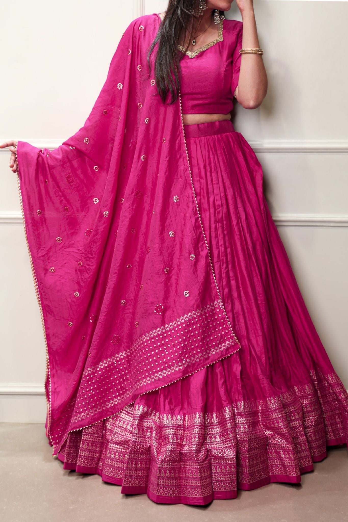 Pure Chanderi Plain With Zari Weaving Work Lehenga Choli