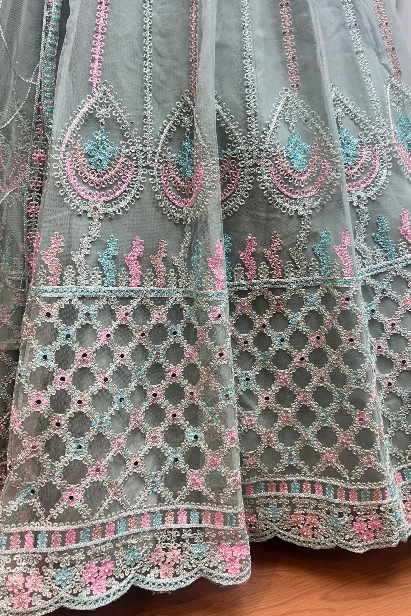 Pista Thread Embroidery With Zarkan And Mirror Work Elegance Gown