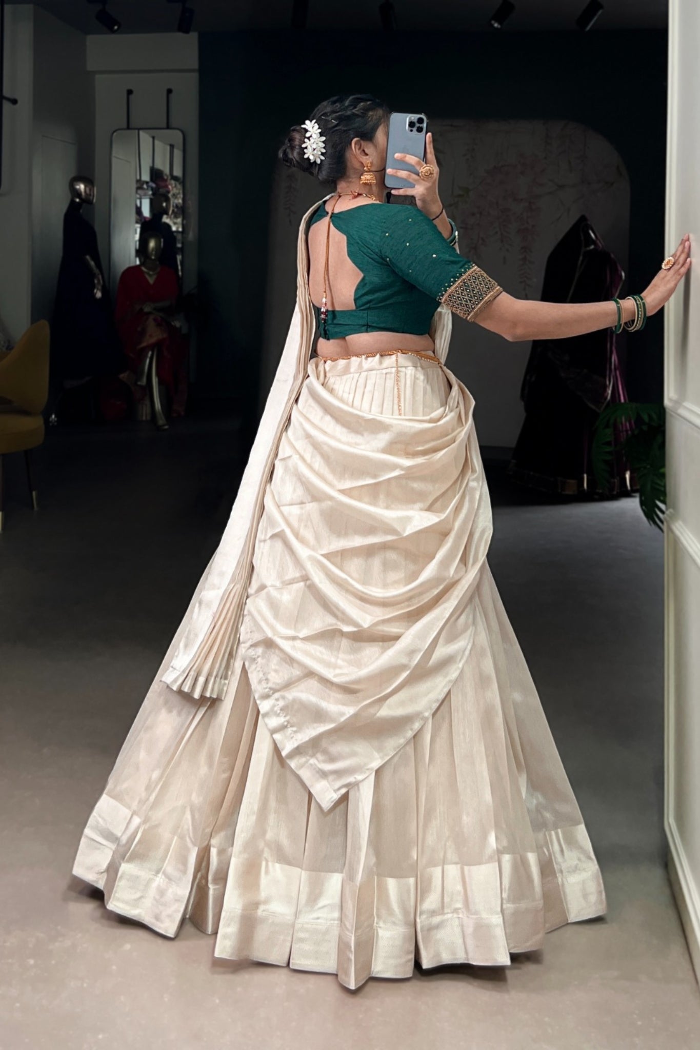 Designer Onam Special Lehenga Choli With Bead & Viscose Work