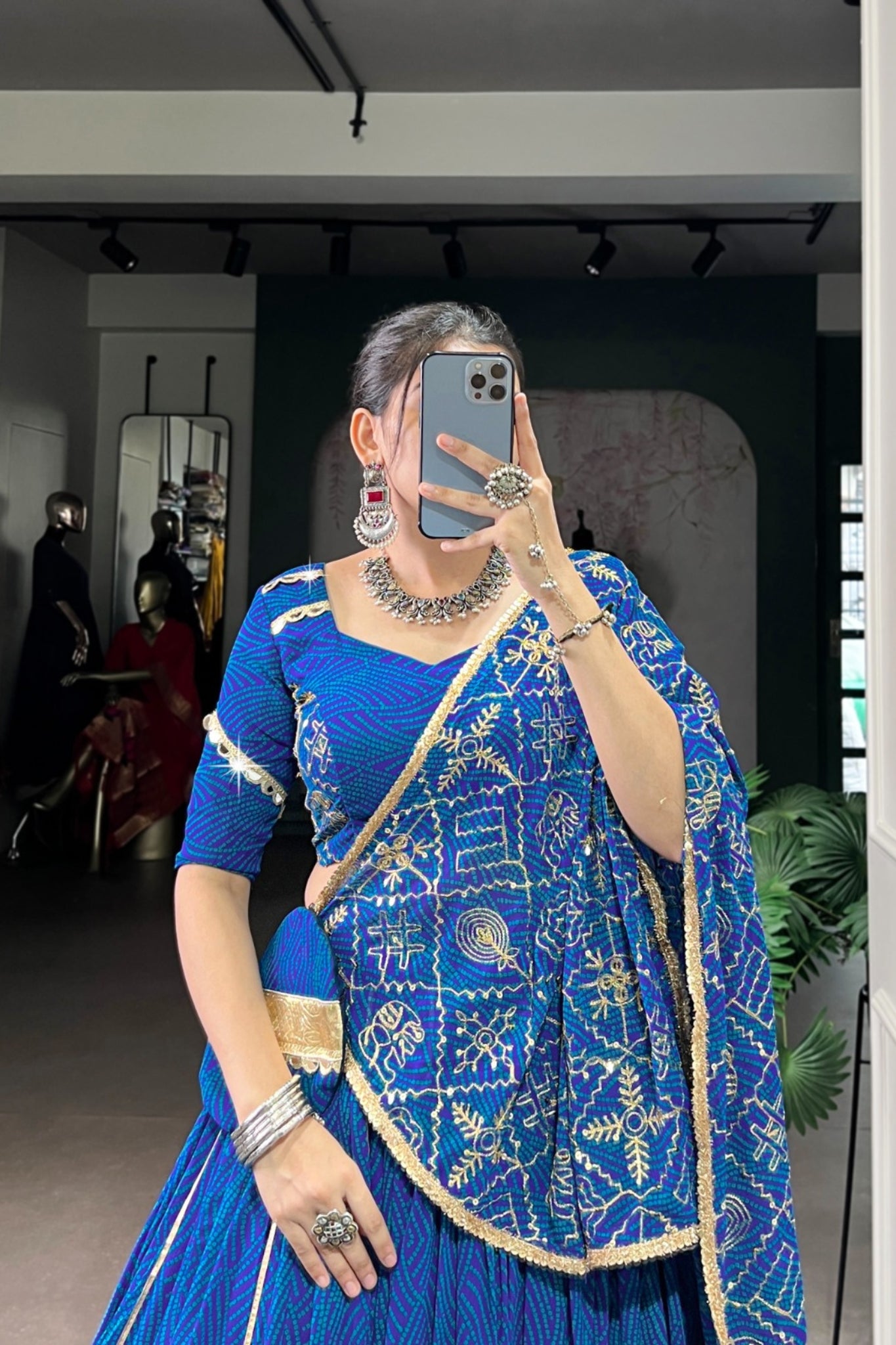 Vibrant Bandhej Print Designer Georgette With Mirror Work Lehenga Choli Set For Wedding And Navratri