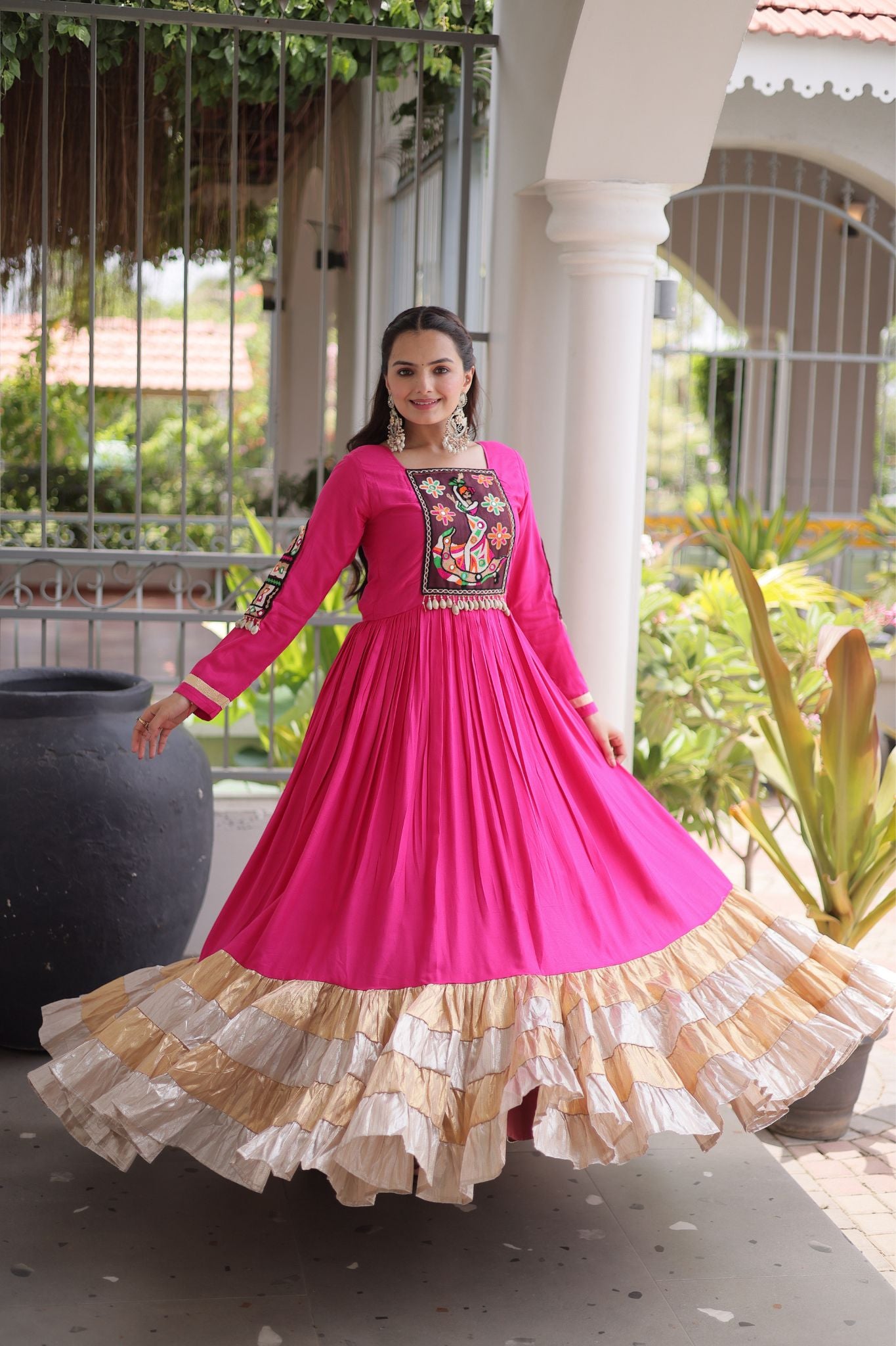 Raasrang Navratri Special Designer Rayon Gown With Kutchi Gamthi Thread Work
