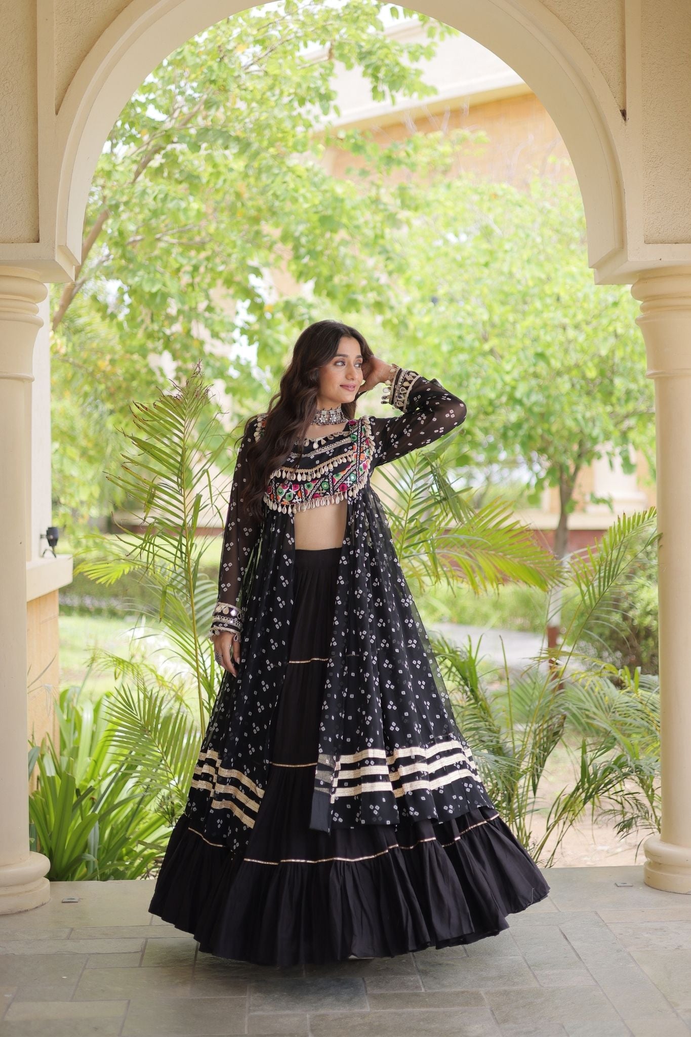Raasrang Special Navratri Designer Kora Cotton Bandhani Print with Kutchi Patchwork Lehenga Choli