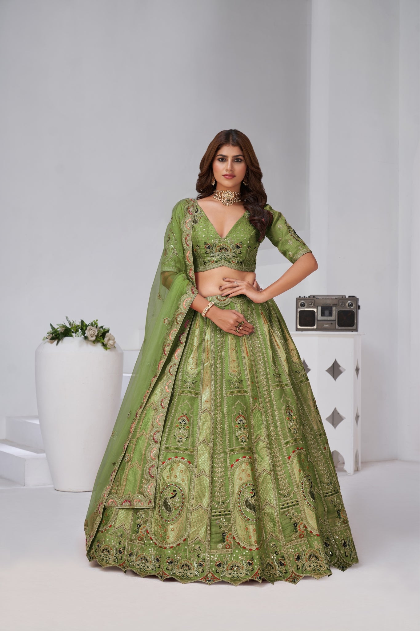Opulent Aura Raw Silk Bridal Lehenga With Peacock And Paisley Motifs