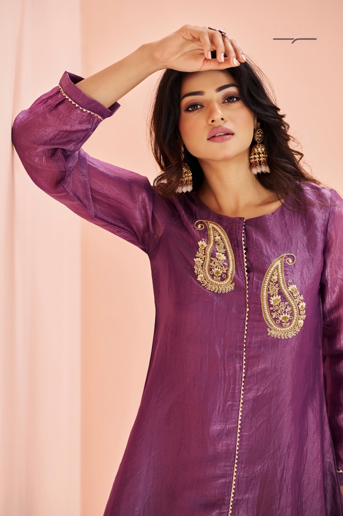 Royal Paisley Embellished Purple Organza Kurta Set