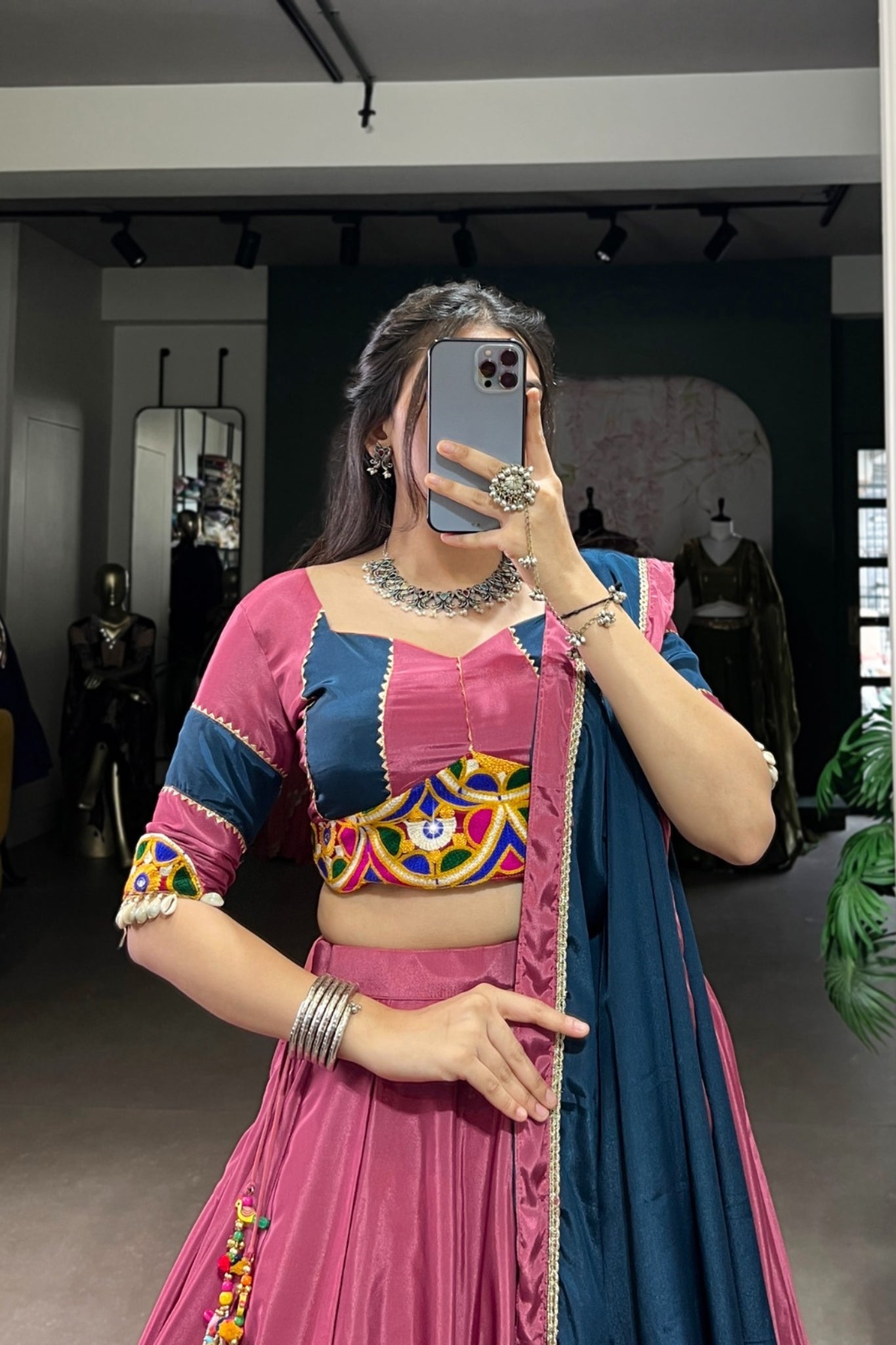 Traditional Original Mirror Gamthi Work With Embroidered Gotta Patti Lace Touch Up Navratri Lehenga Choli