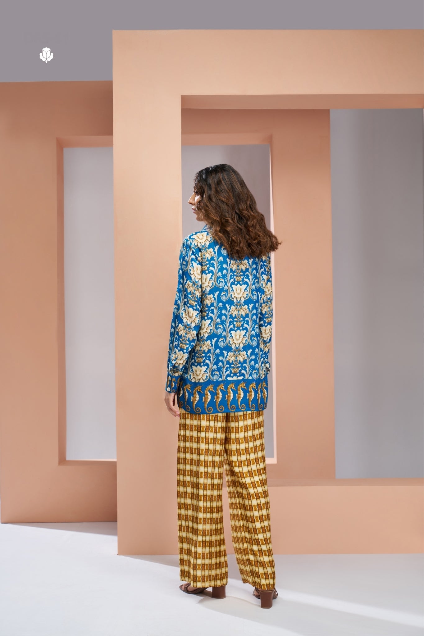 Royal Blue Floral Designer Pure Muslin Silk Co Ord Set