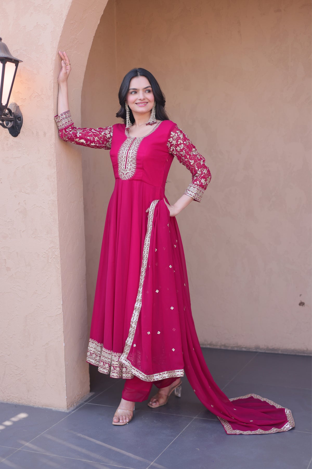 Designer Sequins Embroidered Anarkali Gown With Dupatta Set