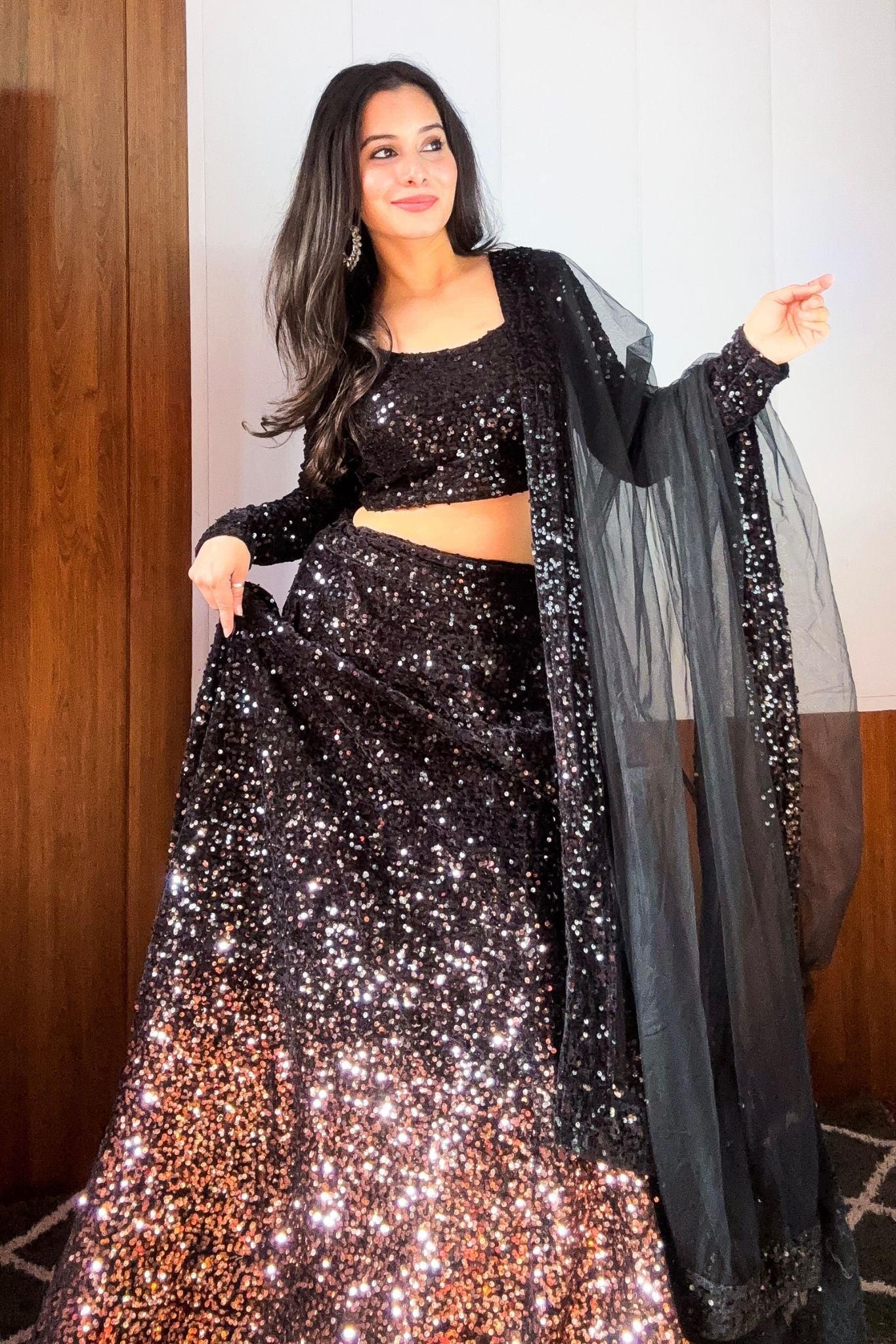Velvet Black Heavy Sequence Work Lehenga Choli