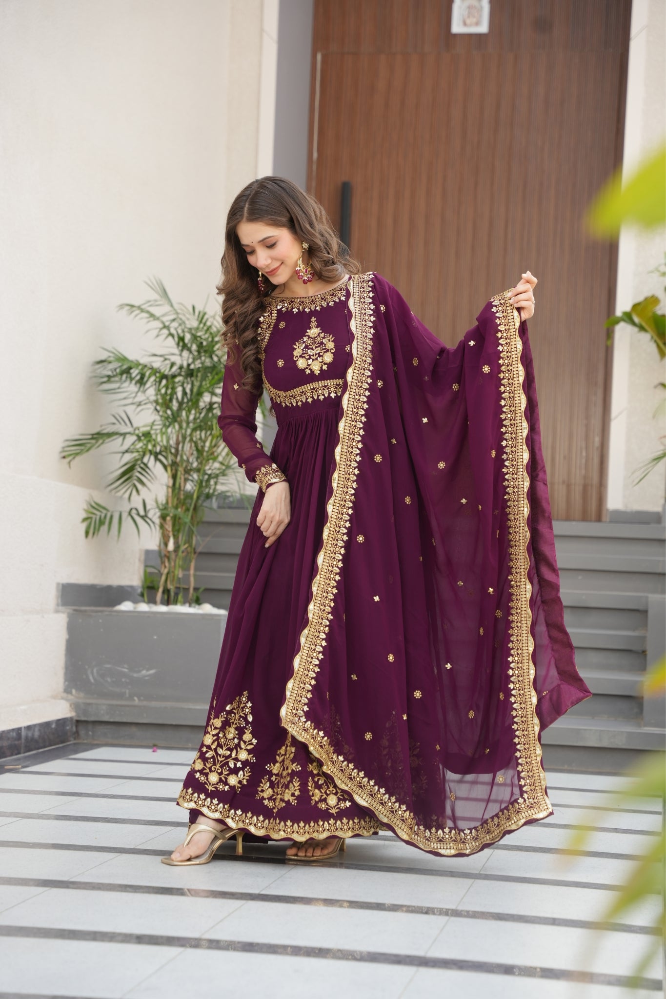 Georgette Tread Sequins Embordered Anarkali Suit