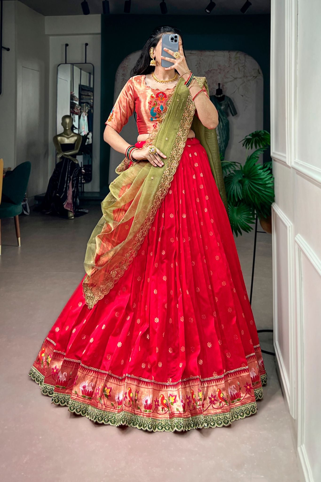 Red Paithani Jacquard Silk Designer Lehenga Choli