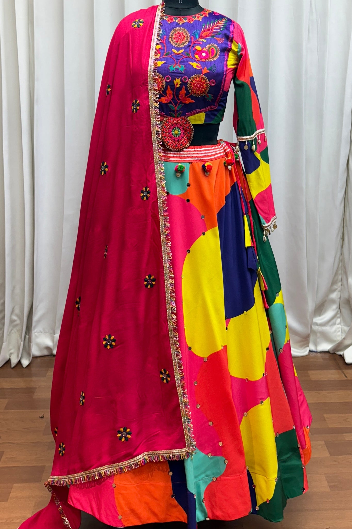 Beautiful Multi Color Designer Maslin Traditional Navratri Special Lehenga Choli