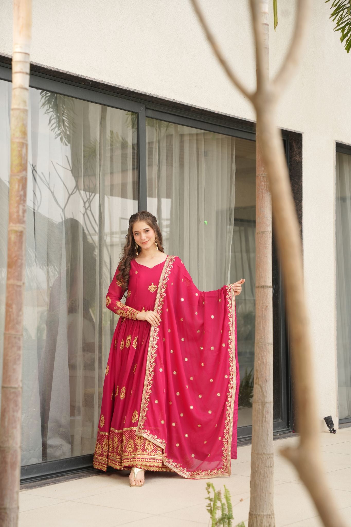 Luxurious Star Georgette Sequins Embroidered Work Stunning Gown With Dupatta