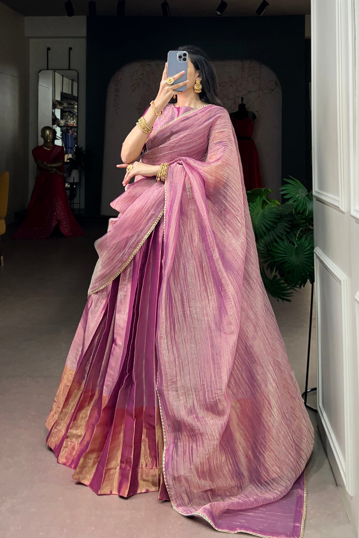Zari Tissue Designer Lehenga Choli With Salsa Crush Dupatta
