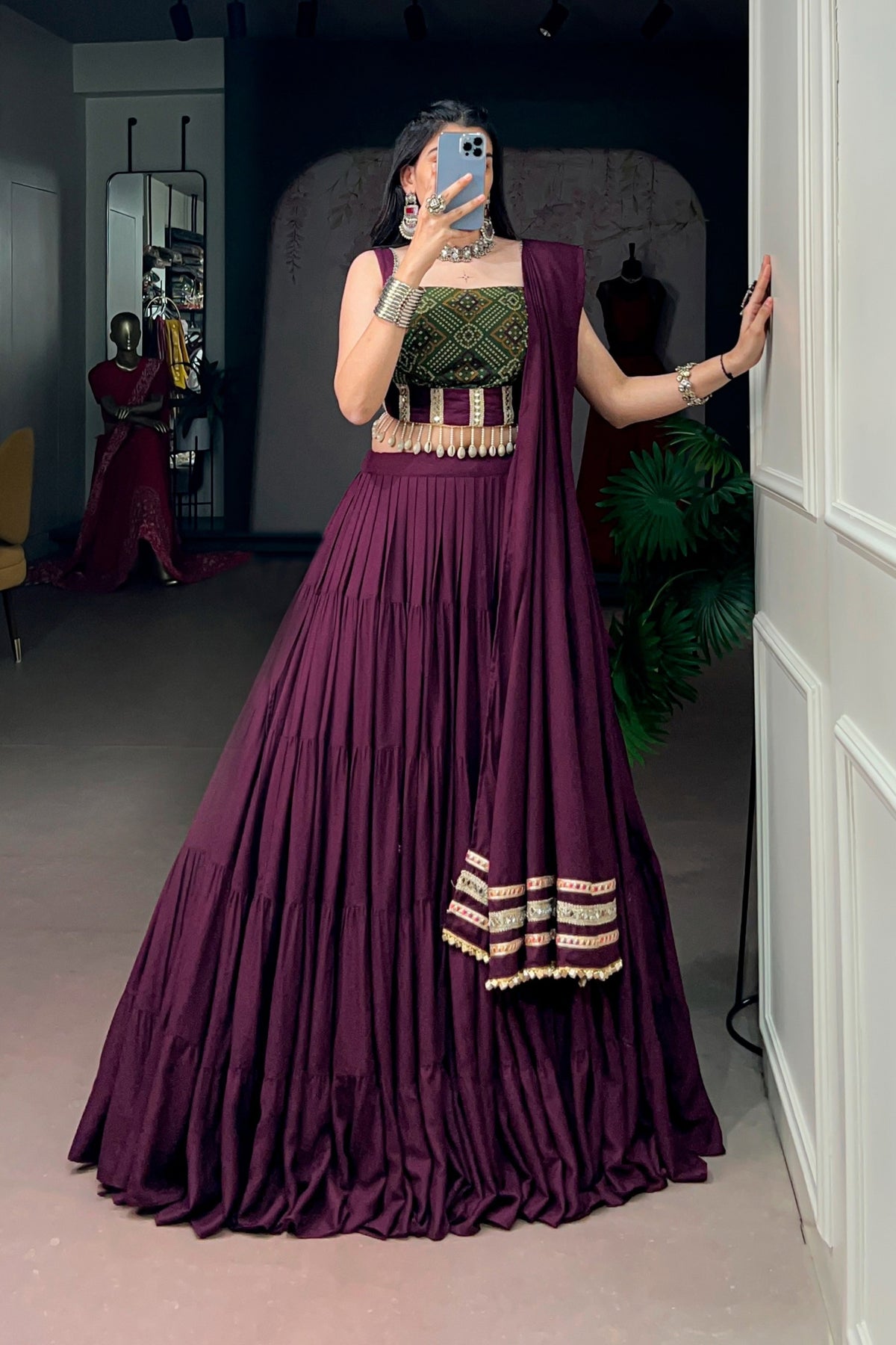 Wine Rayon Navratri Designer Lehenga Choli