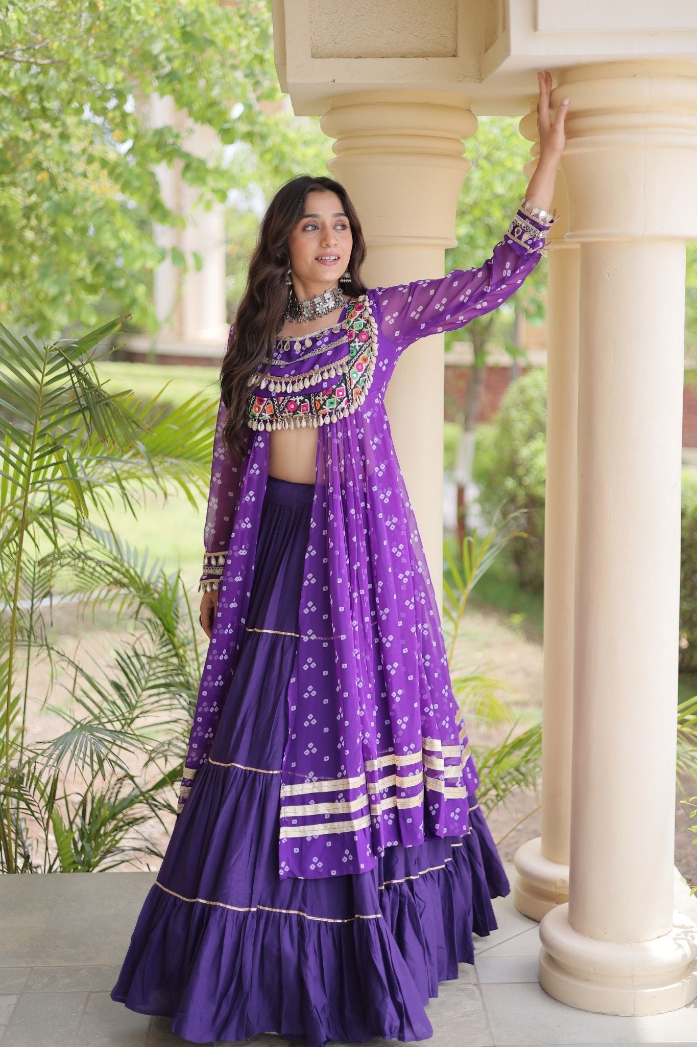 Raasrang Special Navratri Designer Kora Cotton Bandhani Print with Kutchi Patchwork Lehenga Choli