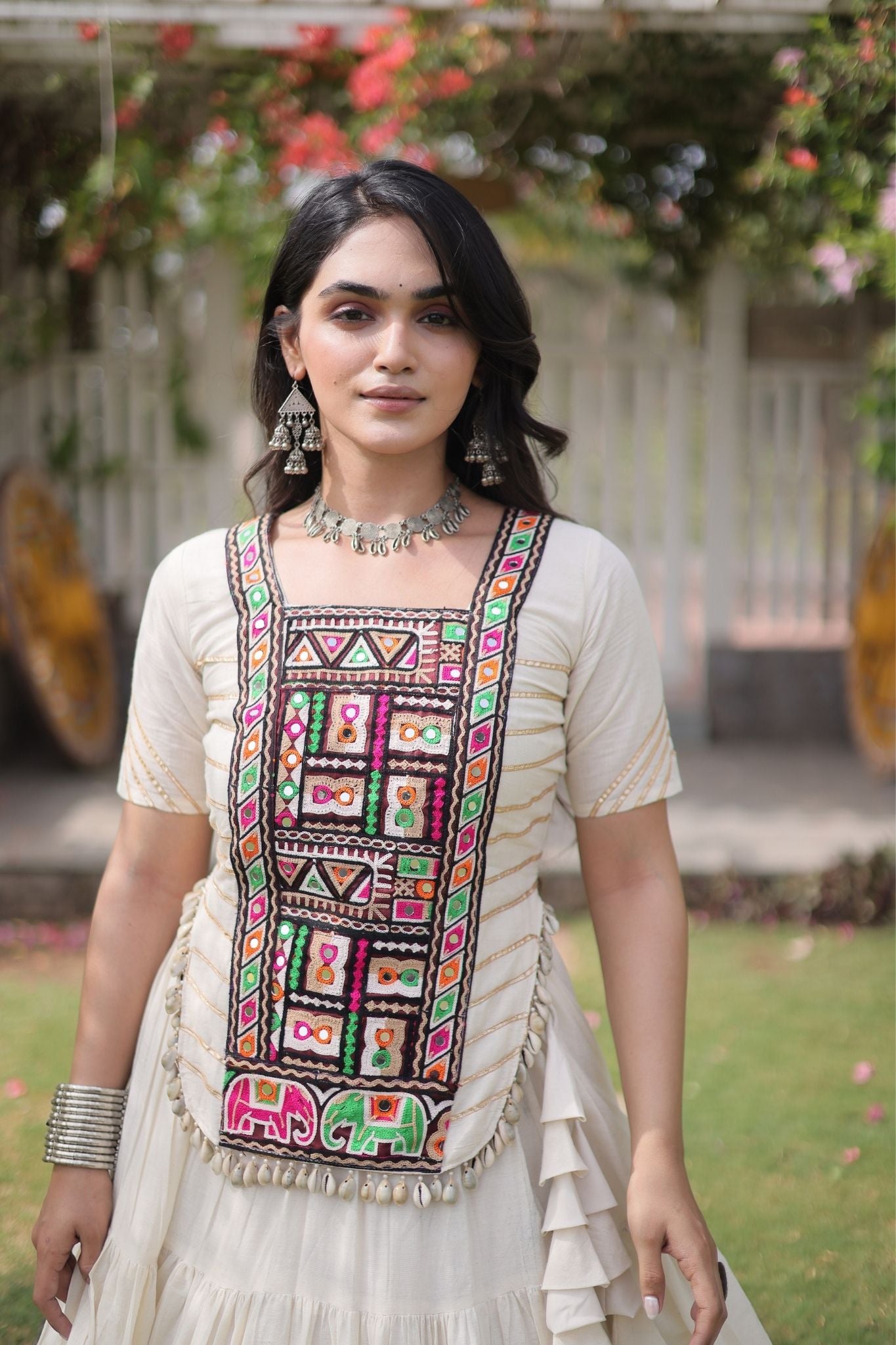 Raasrang Premium Kora Cotton Kutchi Patchwork Navratri Festival Lehenga Choli For Women