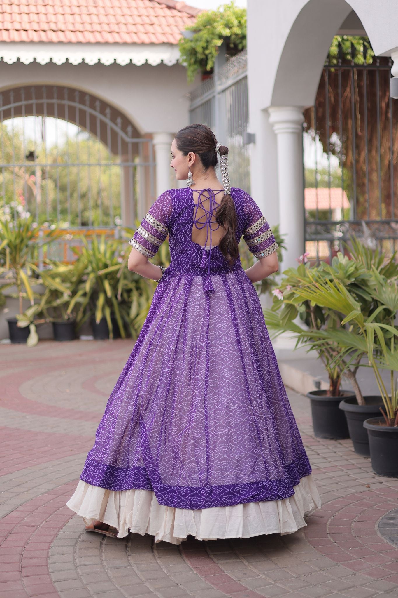Raasrang Navratri Designer Kora Cotton Lehenga With Kutchi Patchwork Bandhani Print Kurti For Garba & Dandiya