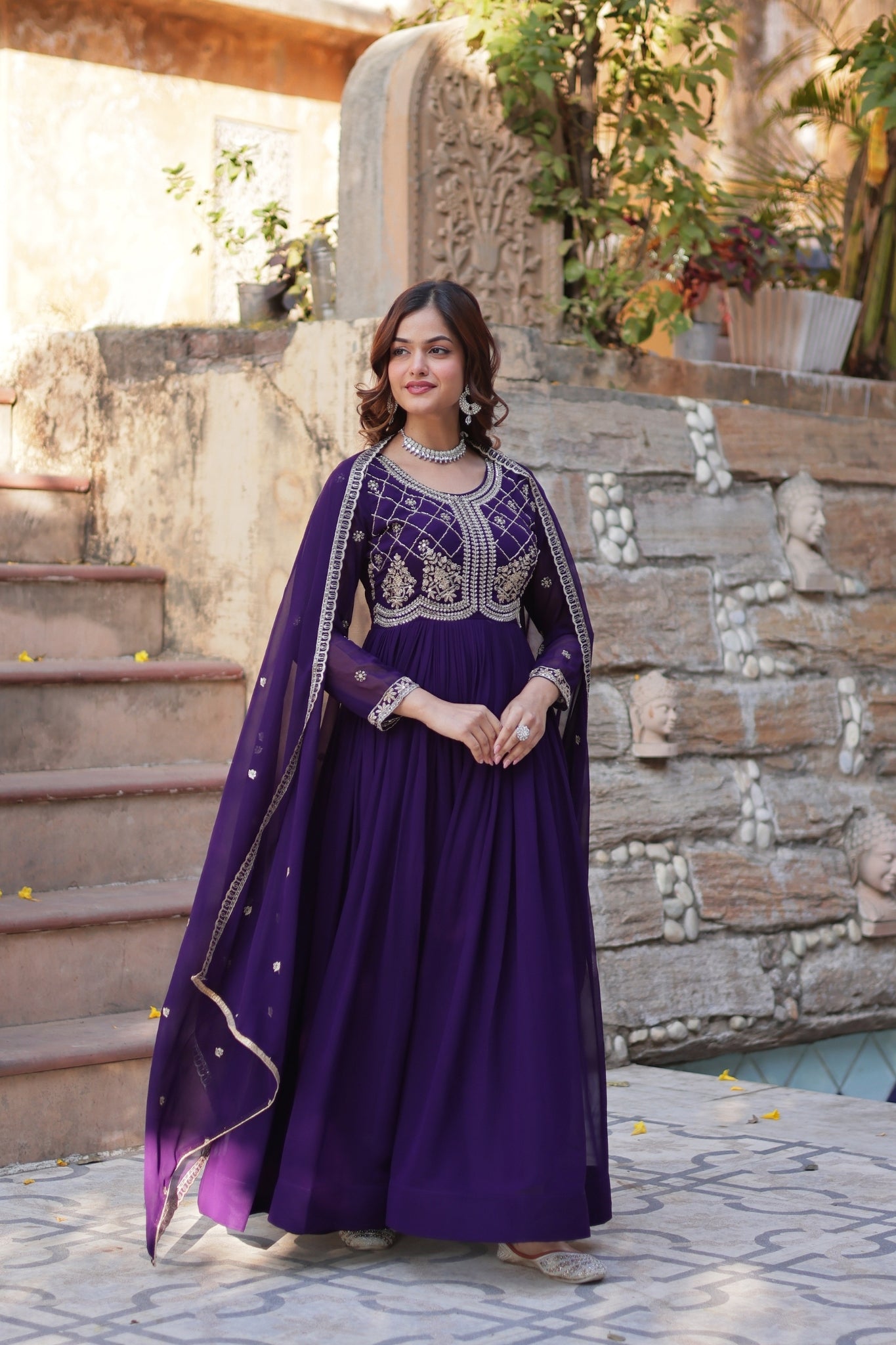 Designer Beads Embroidered Work Beautiful Wedding Gown With Dupatta Set