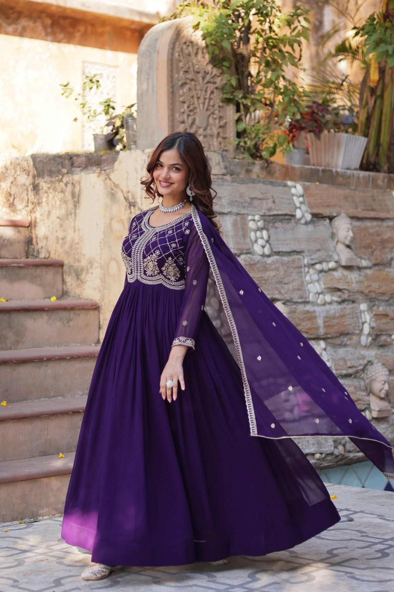 Designer Beads Embroidered Work Beautiful Wedding Gown With Dupatta Set