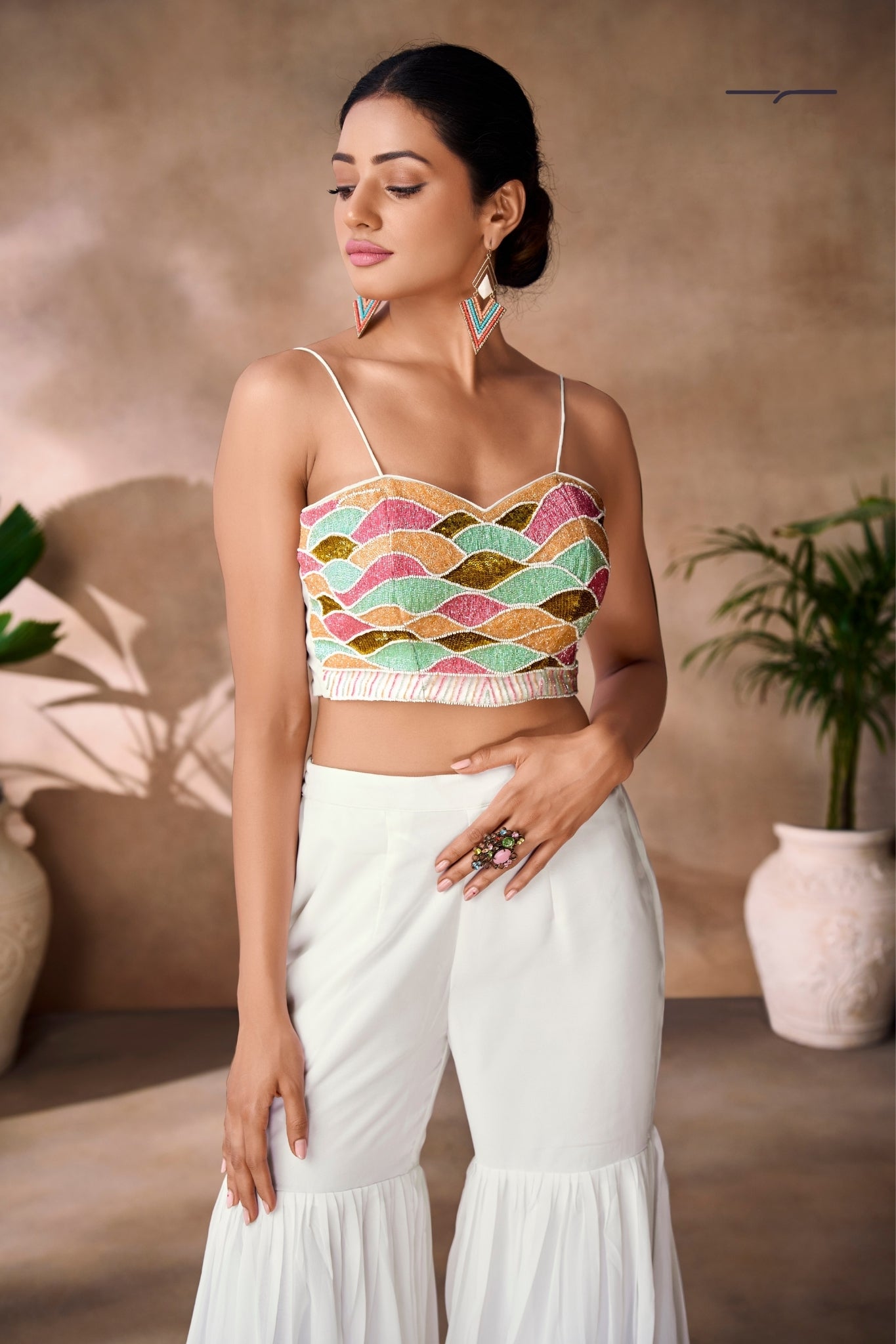 Pristine White Georgette Hand Embellished Designer Co-Ord Set