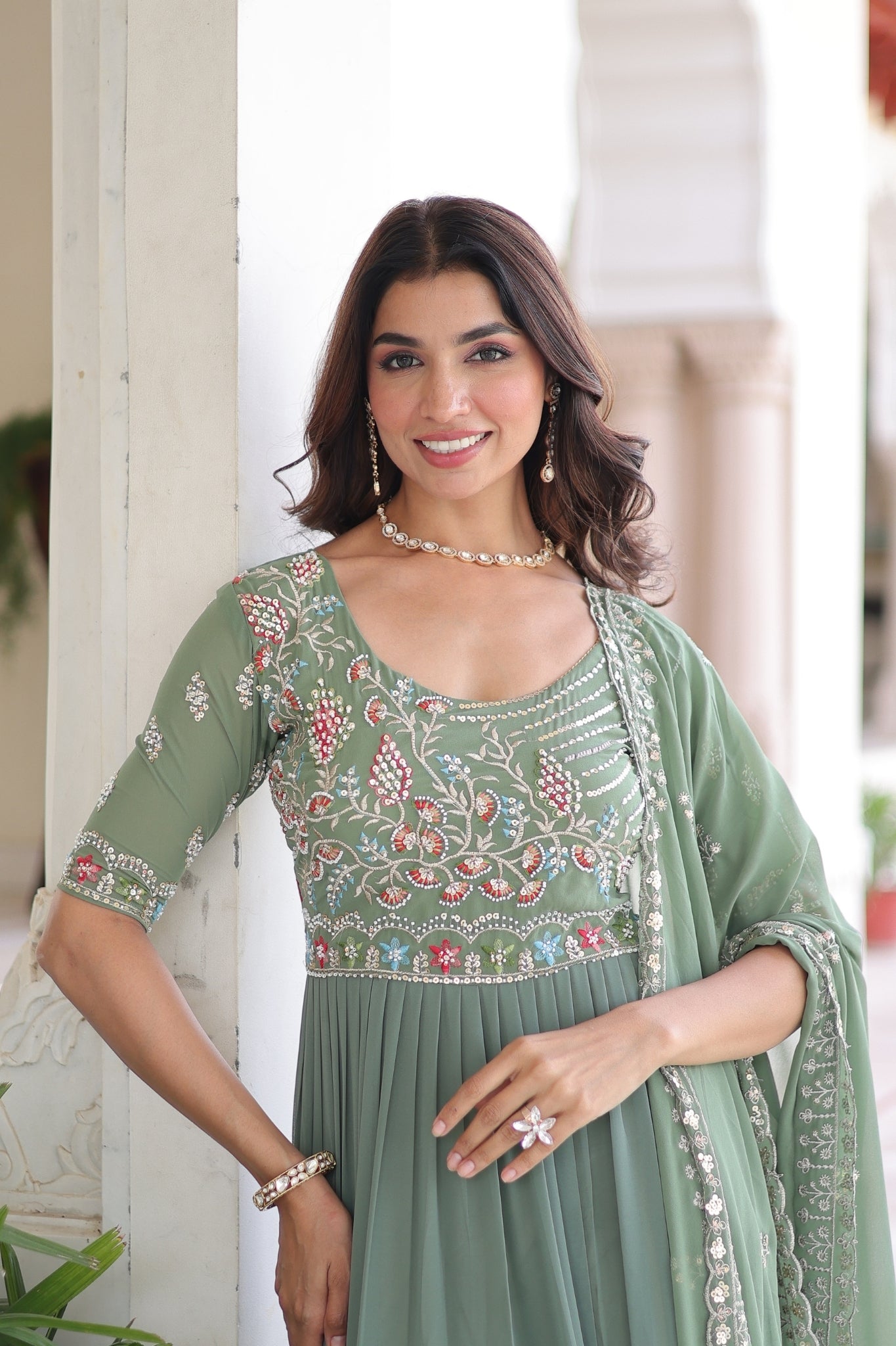 Premium Designer Sequins Beads Embroidery Gown With Dupatta Set