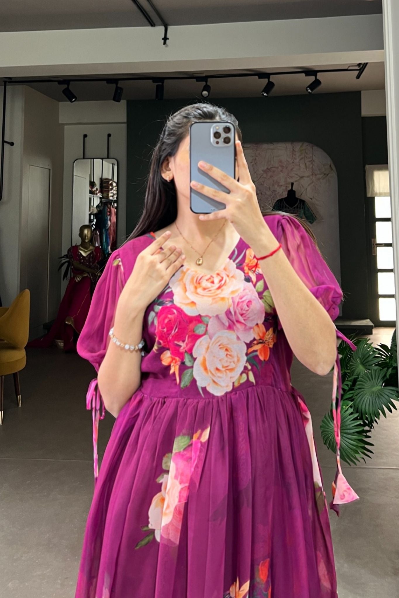 Purple Floral Printed Georgette Dress