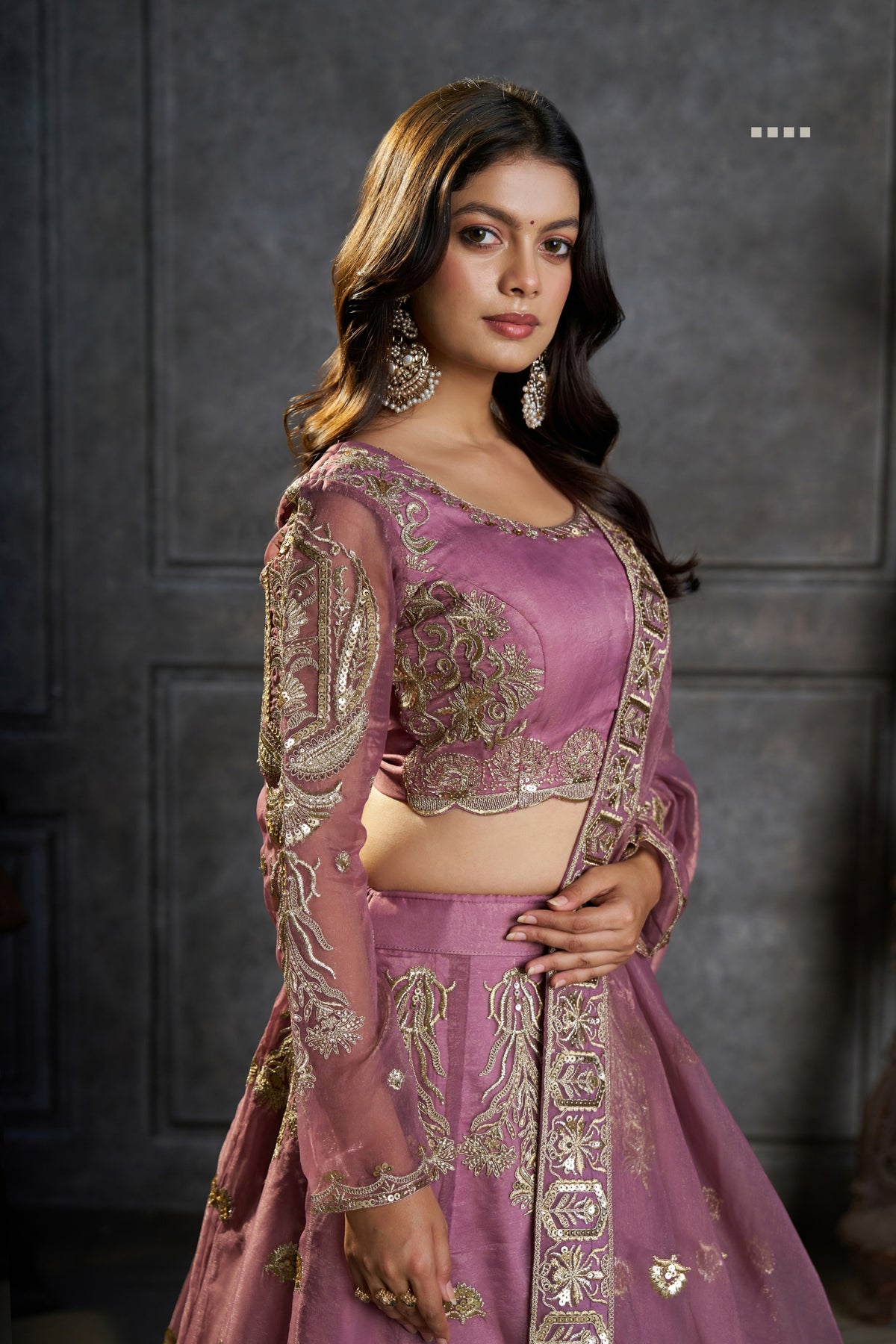 Pure Organza Embroidered Designer Lilac Zari Sequin Work Bridal & Party Wear Lehenga Choli With Dupatta