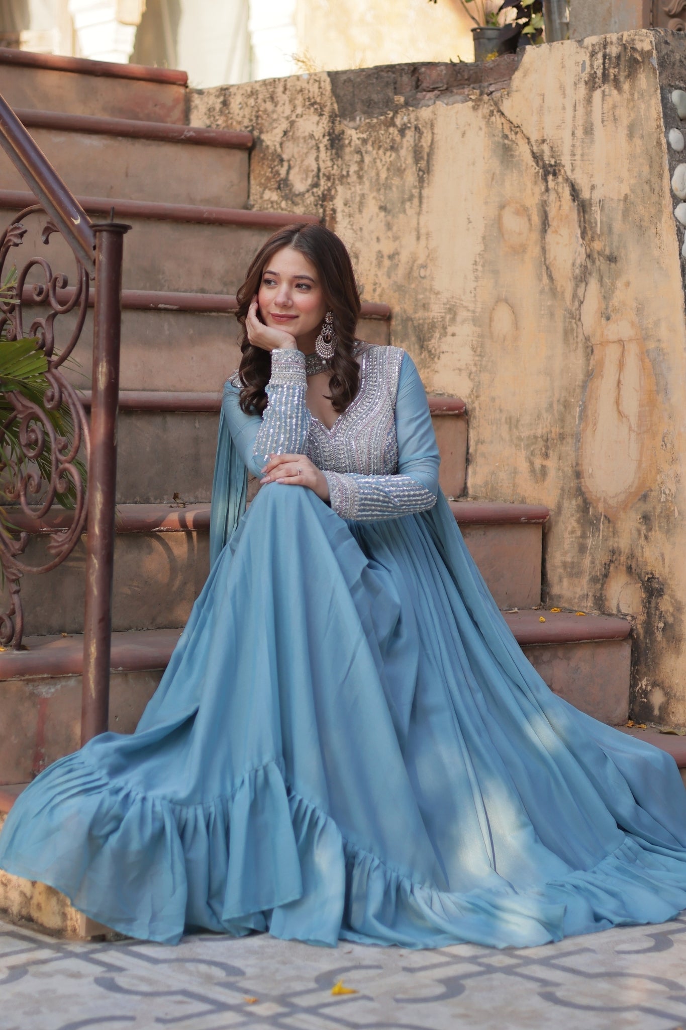 Georgette Embroidery Beads Sequins Work Anarkali Gown