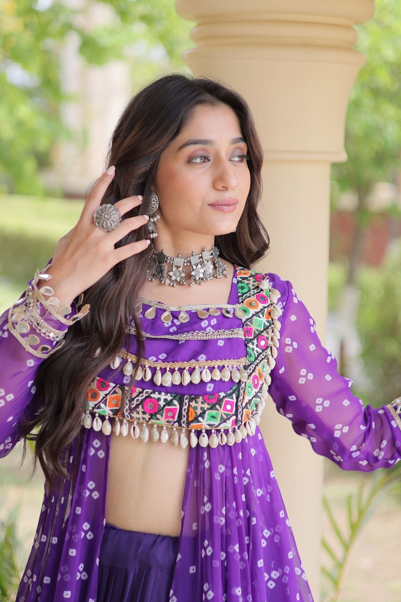 Raasrang Special Navratri Designer Kora Cotton Bandhani Print with Kutchi Patchwork Lehenga Choli
