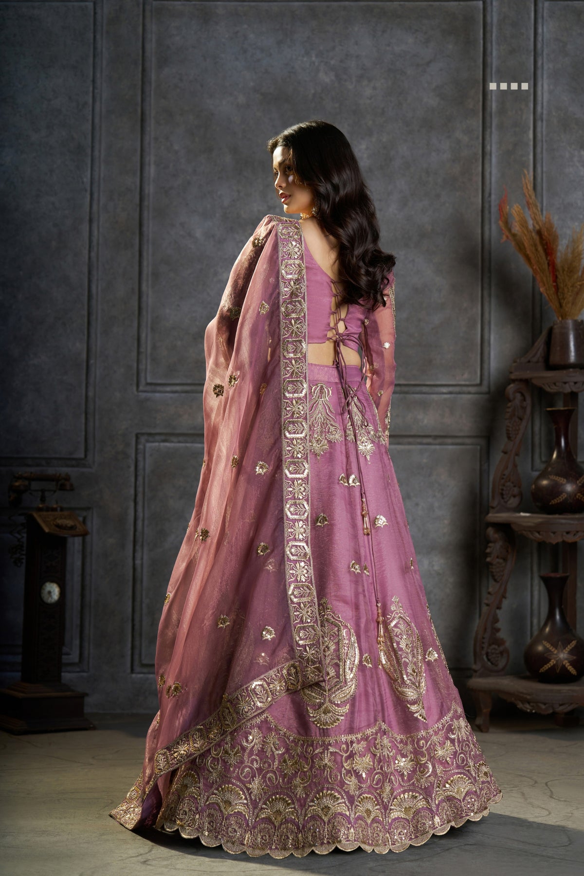 Pure Organza Embroidered Designer Lilac Zari Sequin Work Bridal & Party Wear Lehenga Choli With Dupatta