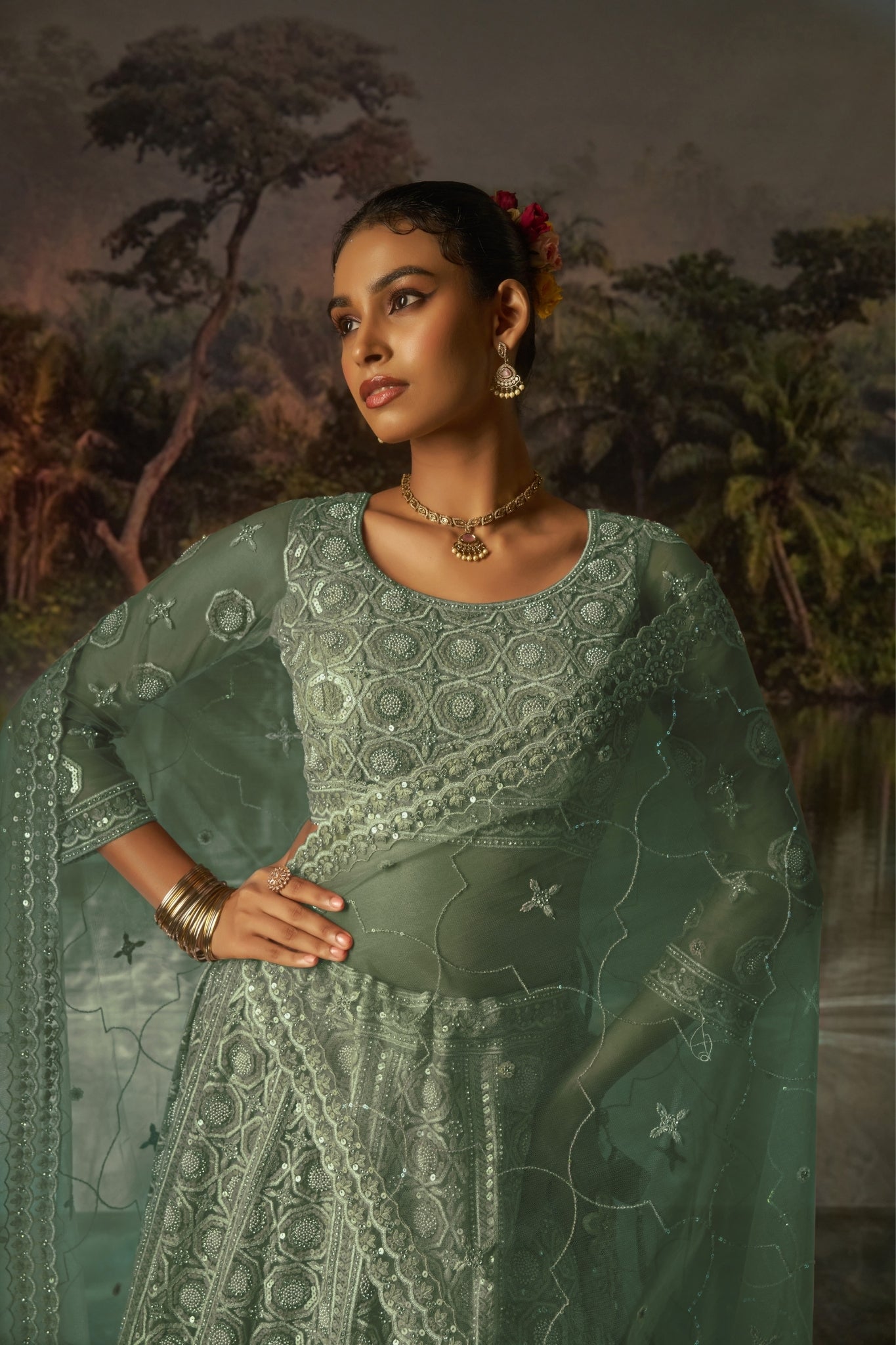 Luxury Soft Net Lehenga With Swarovski And Heavy Embroidery